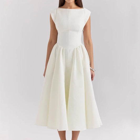 Backless Crew-neck Sleeveless Tank Dress Womens Midi Dress